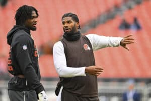 CLEVELAND, OHIO - DECEMBER 07: Shedeur Sanders #12 of the Cleveland Browns looks on prior to a game against the Tennessee Titans at Huntington Bank Field on December 07, 2025 in Cleveland, Ohio.