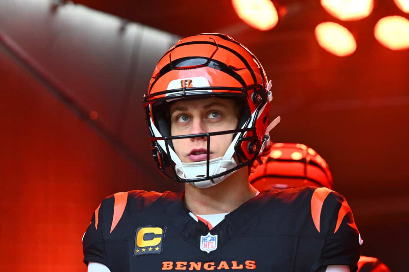 CINCINNATI, OHIO - DECEMBER 28: Joe Burrow #9 of the Cincinnati Bengals walks out for warms ups prior to a game against the Arizona Cardinals at Paycor Stadium on December 28, 2025 in Cincinnati, Ohio.