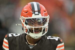 CLEVELAND, OHIO - DECEMBER 28: Shedeur Sanders #12 of the Cleveland Browns looks on prior to the game against the Pittsburgh Steelers at Huntington Bank Field on December 28, 2025 in Cleveland, Ohio.