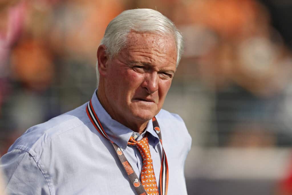 BALTIMORE, MARYLAND - SEPTEMBER 29: Cleveland Browns Owner Jimmy Haslam stands on the sidelines during the second half against the Baltimore Ravens at M&T Bank Stadium on September 29, 2019 in Baltimore, Maryland.