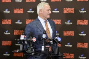 CLEVELAND, OHIO - JANUARY 14: Jimmy Haslam owner of the Cleveland Browns addresses the media after he introduced Kevin Stefanski as the Browns new head coach on January 14, 2020 in Cleveland, Ohio.