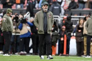 CLEVELAND, OHIO - NOVEMBER 16: Head coach Kevin Stefanski of the Cleveland Browns looks on before the game against the Cleveland Browns at Huntington Bank Field on November 16, 2025 in Cleveland, Ohio.