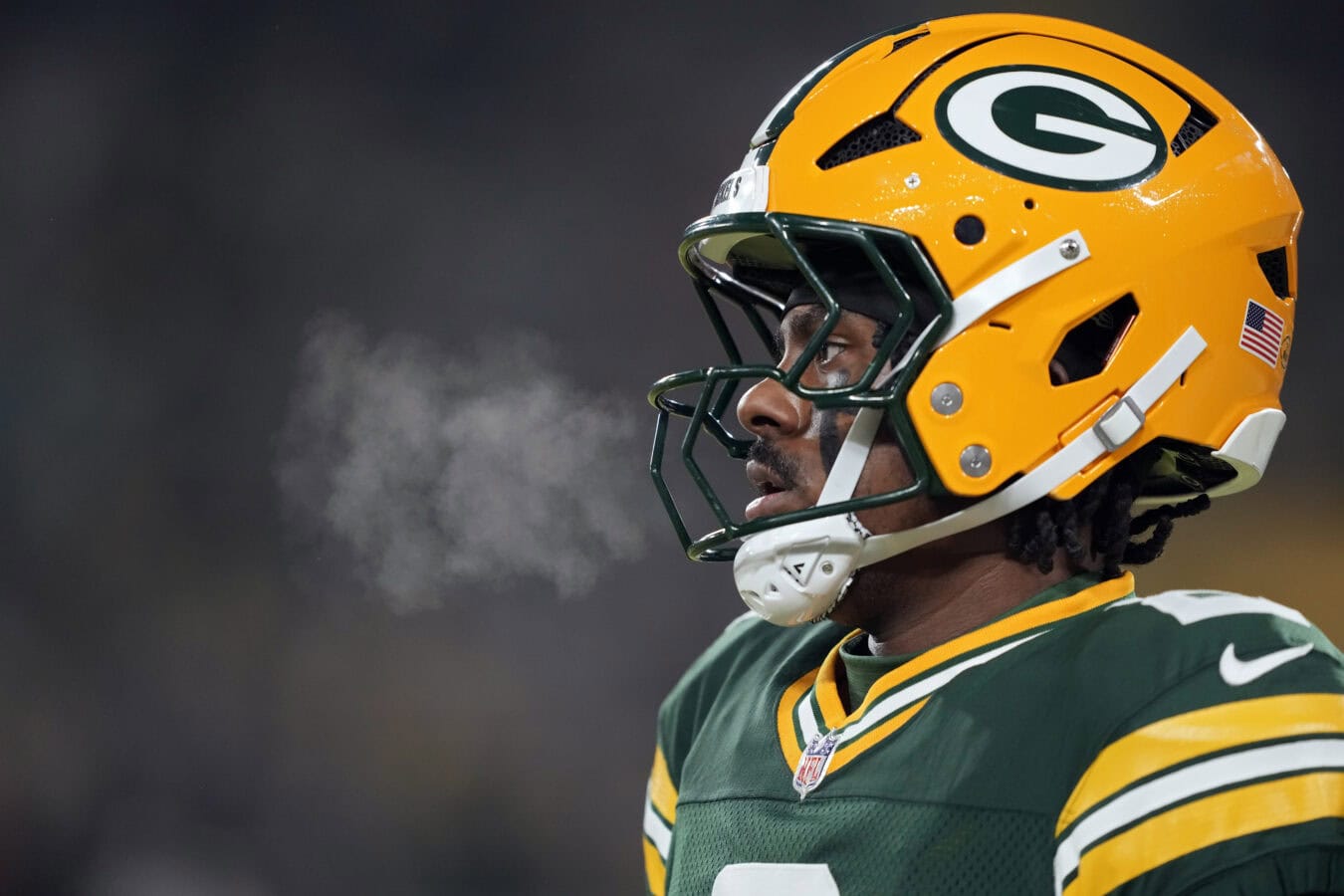 GREEN BAY, WISCONSIN - DECEMBER 27: Malik Willis #2 of the Green Bay Packers looks on before the game against the Baltimore Ravens at Lambeau Field on December 27, 2025 in Green Bay, Wisconsin.