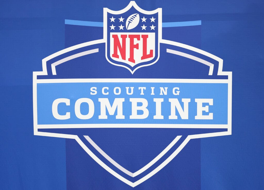 INDIANAPOLIS, INDIANA - FEBRUARY 26: A general view of signage during the 2026 NFL Scouting Combine at Lucas Oil Stadium on February 26, 2026 in Indianapolis, Indiana.