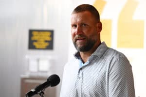 PITTSBURGH, PENNSYLVANIA - AUGUST 16: Former Pittsburgh Steelers quarterback Ben Roethlisberger unveils the new Hall of Honor exhibit prior to the NFL Preseason 2025 game between Tampa Bay Buccaneers and Pittsburgh Steelers at Acrisure Stadium on August 16, 2025 in Pittsburgh, Pennsylvania, United States.