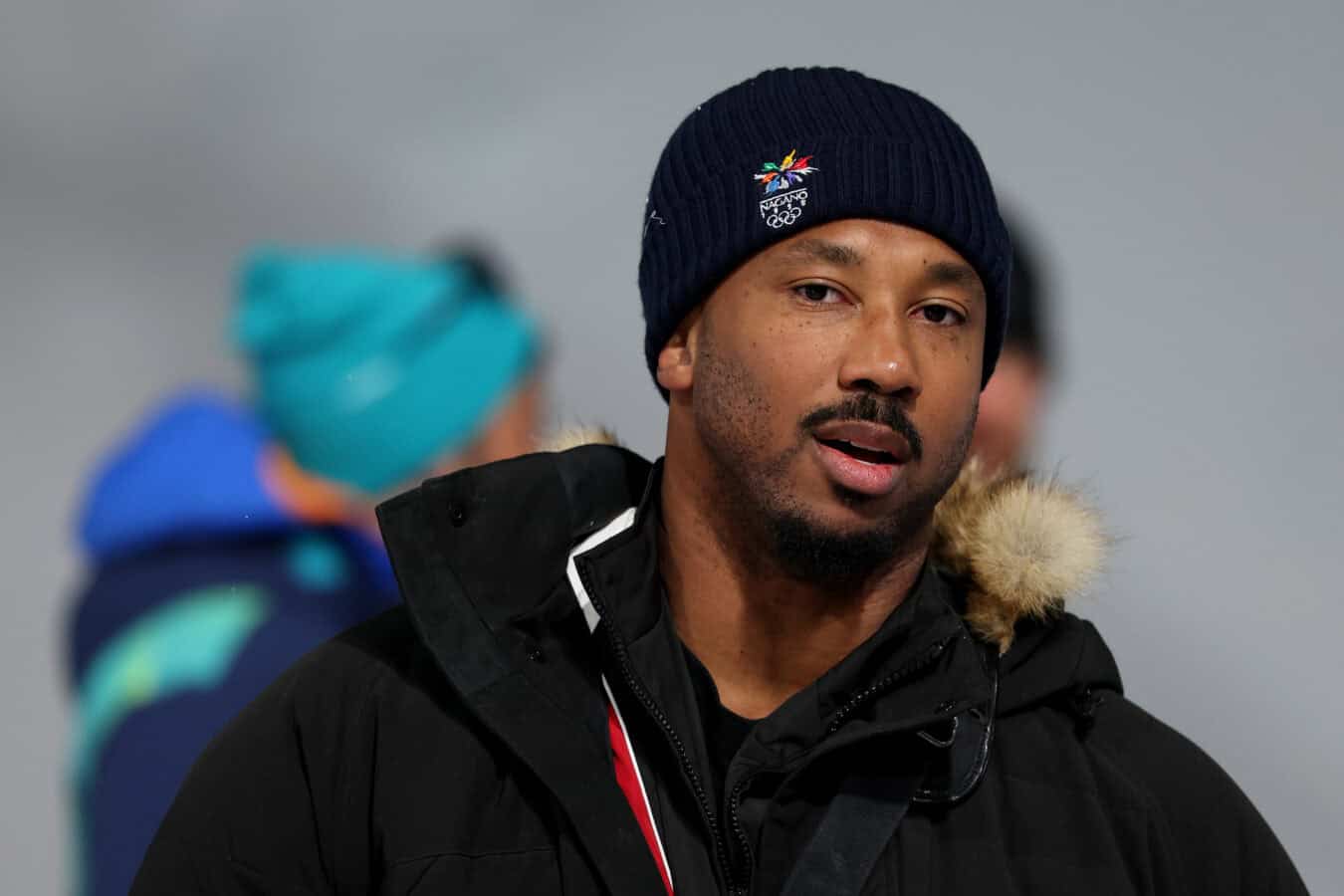 LIVIGNO, ITALY - FEBRUARY 12: Cleveland Browns defensive end Myles Garrett attends the Women’s Snowboard Halfpipe Final on day six of the Milano Cortina 2026 Winter Olympic games at Livigno Snow Park on February 12, 2026 in Livigno, Italy.