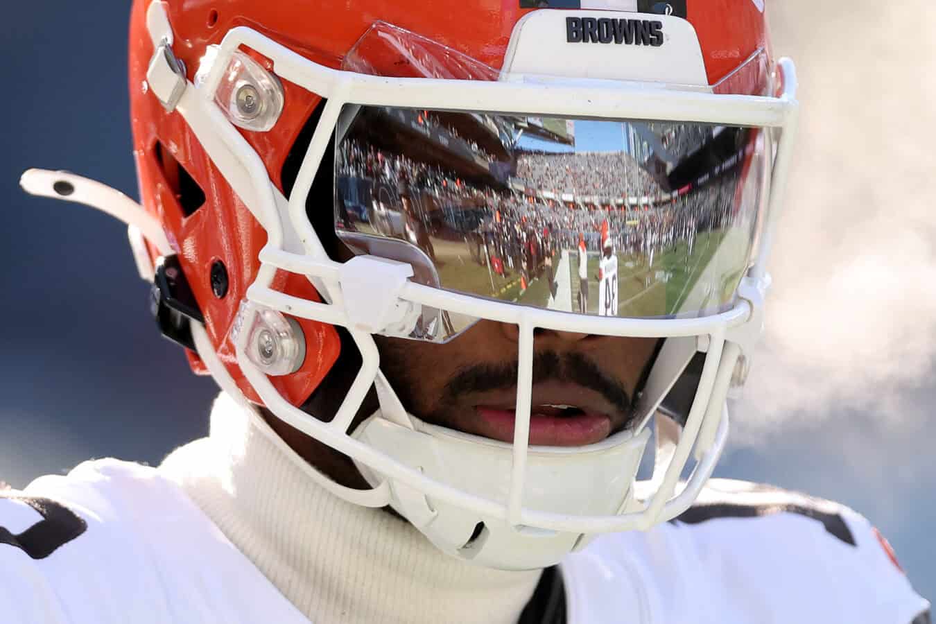 CHICAGO, ILLINOIS - DECEMBER 14: Shedeur Sanders #12 of the Cleveland Browns looks on prior to the game against the Chicago Bears at Soldier Field on December 14, 2025 in Chicago, Illinois.