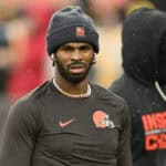 CLEVELAND, OHIO - DECEMBER 28: Shedeur Sanders #12 of the Cleveland Browns looks on prior to the game against the Pittsburgh Steelers at Huntington Bank Field on December 28, 2025 in Cleveland, Ohio.