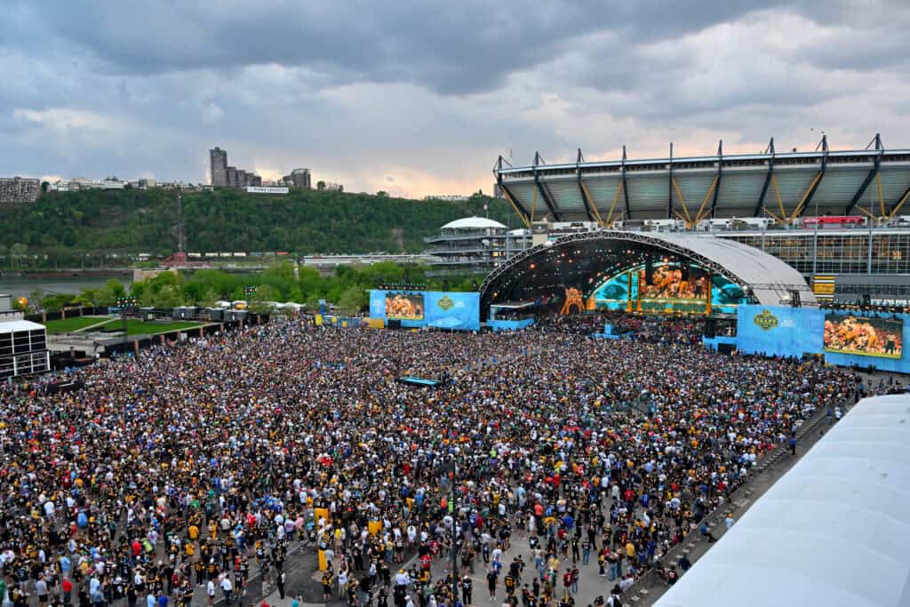 PITTSBURGH, PENNSYLVANIA - APRIL 23: A general view of the draft tent is seen prior to Round One of the 2026 NFL Draft at Acrisure Stadium on April 23, 2026 in Pittsburgh, Pennsylvania.