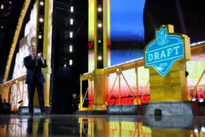 PITTSBURGH, PENNSYLVANIA - APRIL 23: NFL Commissioner Roger Goodell looks on during Round One of the 2026 NFL Draft at Acrisure Stadium on April 23, 2026 in Pittsburgh, Pennsylvania.