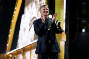 PITTSBURGH, PENNSYLVANIA - APRIL 23: NFL Commissioner Roger Goodell looks on during Round One of the 2026 NFL Draft at Acrisure Stadium on April 23, 2026 in Pittsburgh, Pennsylvania.