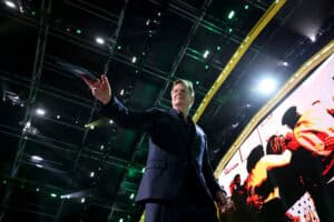 PITTSBURGH, PENNSYLVANIA - APRIL 23: NFL Commissioner Roger Goodell looks on during Round One of the 2026 NFL Draft at Acrisure Stadium on April 23, 2026 in Pittsburgh, Pennsylvania.