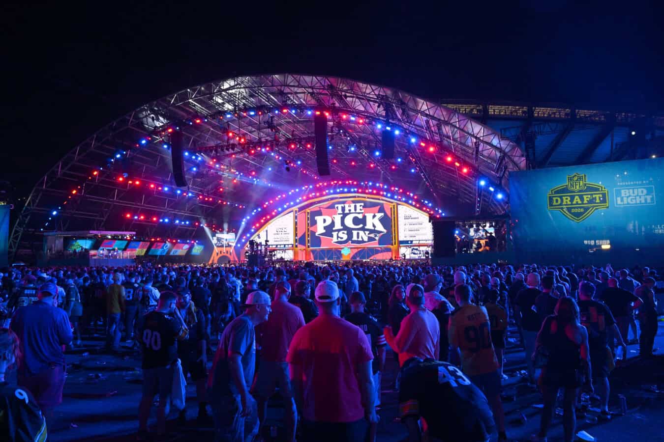 PITTSBURGH, PENNSYLVANIA - APRIL 23: A general view of the draft tent is seen during Round One of the 2026 NFL Draft at Acrisure Stadium on April 23, 2026 in Pittsburgh, Pennsylvania.