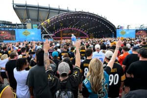 PITTSBURGH, PENNSYLVANIA - APRIL 24: Fans attend the concert of Wiz Khalifa and Bret Michaels prior to Round Two of the 2026 NFL Draft at Acrisure Stadium on April 24, 2026 in Pittsburgh, Pennsylvania