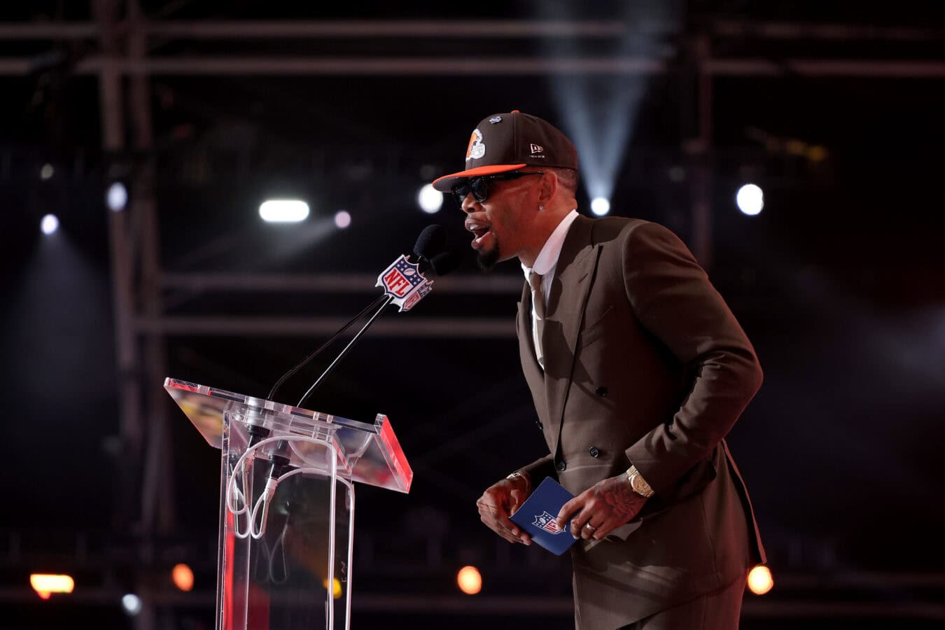 PITTSBURGH, PENNSYLVANIA - APRIL 24: Joe Haden speaks during Round Two of the 2026 NFL Draft at Acrisure Stadium on April 24, 2026 in Pittsburgh, Pennsylvania.