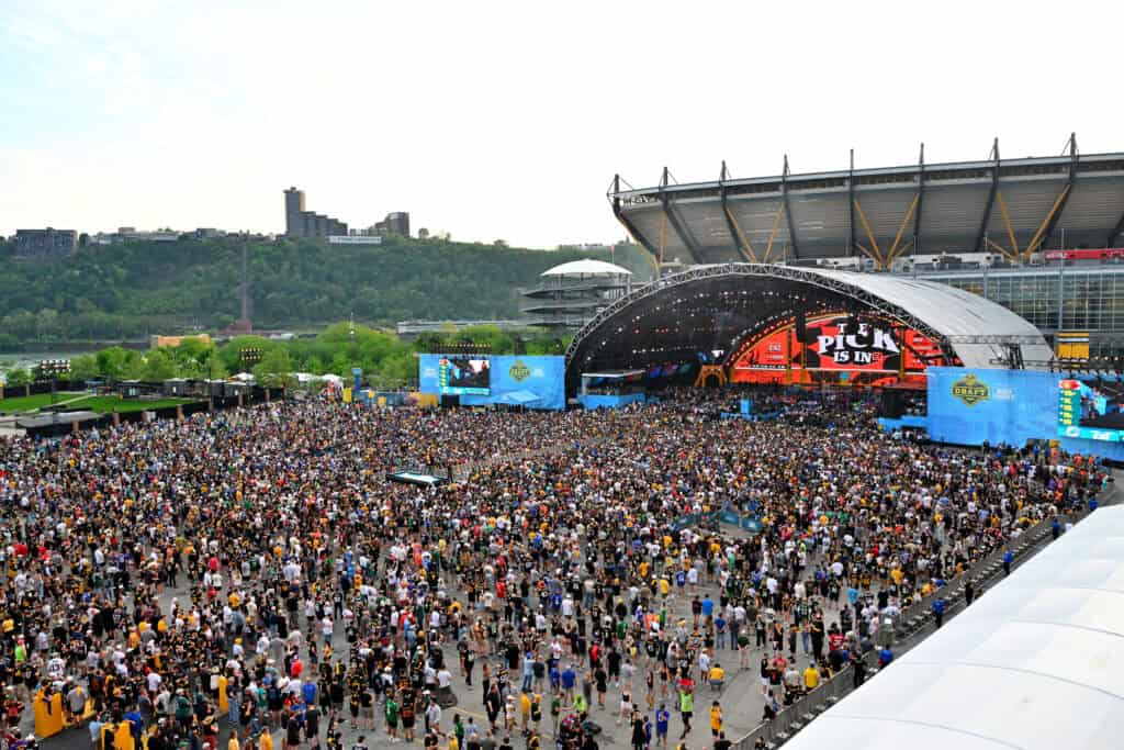 PITTSBURGH, PENNSYLVANIA - APRIL 24: A detailed view of the Fan Fest is seen during Round Two of the 2026 NFL Draft at Acrisure Stadium on April 24, 2026 in Pittsburgh, Pennsylvania.