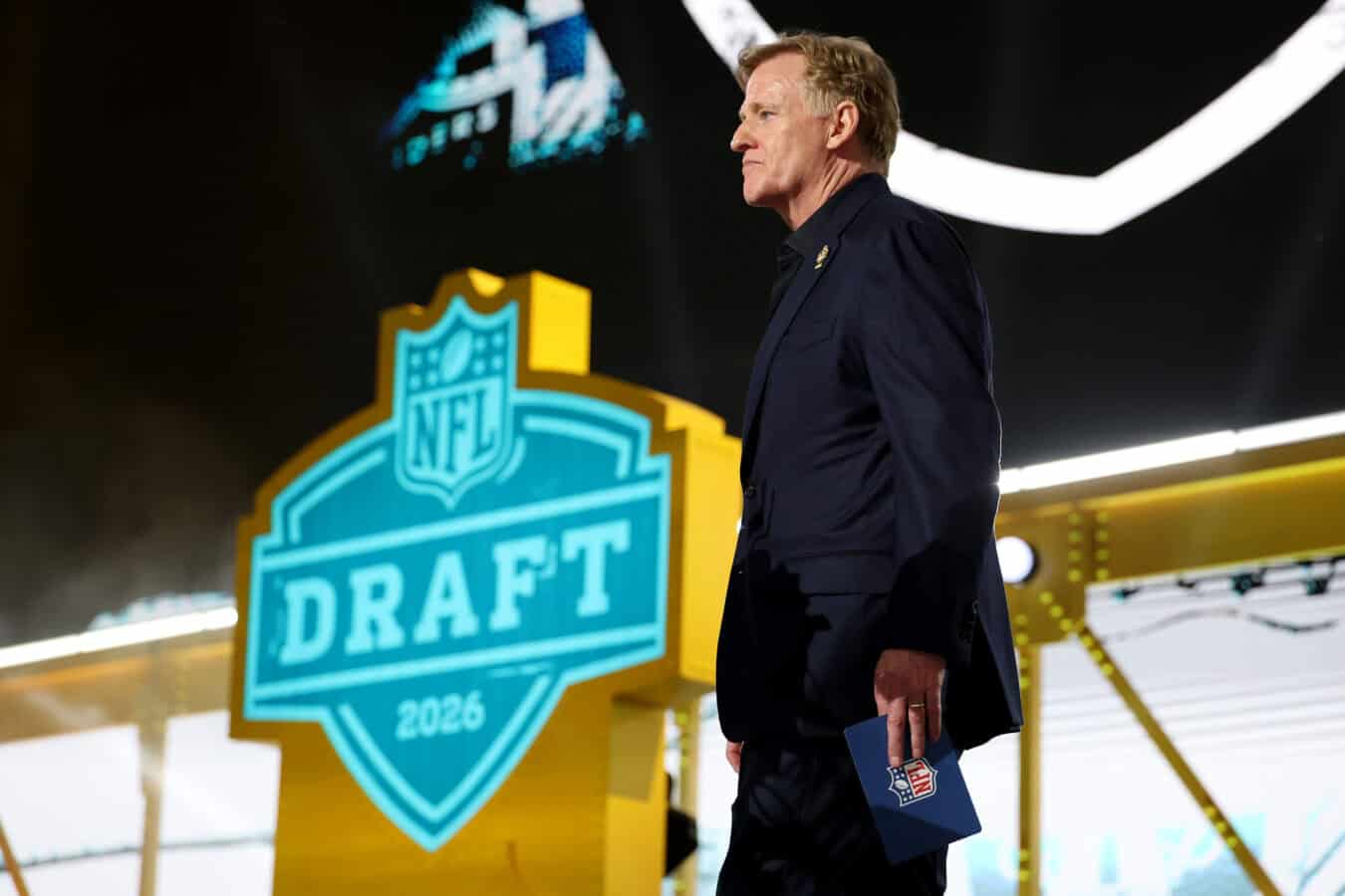 PITTSBURGH, PENNSYLVANIA - APRIL 23: NFL Commissioner Roger Goodell looks on during Round One of the 2026 NFL Draft at Acrisure Stadium on April 23, 2026 in Pittsburgh, Pennsylvania.