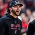 LUBBOCK, TEXAS - JANUARY 24: Future Texas Tech quarterback Brendan Sorsby shouts during the first half of the game between the Houston Cougars and the Texas Tech Red Raiders at United Supermarkets Arena on January 24, 2026 in Lubbock, Texas.