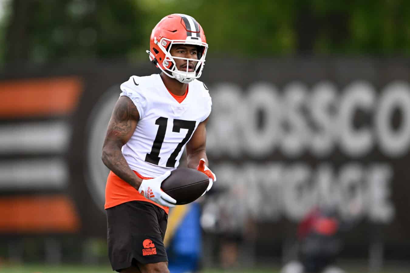 BEREA, OHIO - MAY 08: KC Concepcion #17 of the Cleveland Browns runs a drill during a rookie minicamp at CrossCountry Mortgage Campus on May 08, 2026 in Berea, Ohio.
