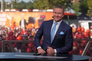 COLUMBUS, OHIO - AUGUST 30: Kirk Herbstreit on the set of College GameDay at Ohio Stadium on August 30, 2025 in Columbus, Ohio