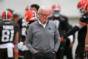 BEREA, OHIO - MAY 20: Managing and principal partner Jimmy Haslam of the Cleveland Browns looks on during the Cleveland Browns OTA Offseason Workouts at CrossCountry Mortgage Campus on May 20, 2026 in Berea, Ohio.