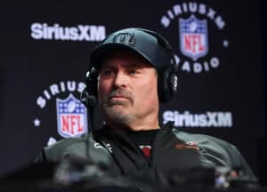 LAS VEGAS, NEVADA - FEBRUARY 09: Mark Schlereth speaks on SiriusXM at Super Bowl LVIII on February 09, 2024 in Las Vegas, Nevada.