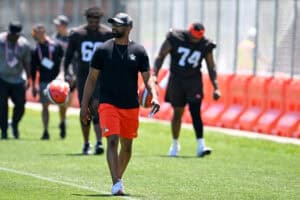 BEREA, OHIO - JUNE 03: Executive vice president, football operations & general manager Andrew Berry of the Cleveland Browns walks off the field after the Cleveland Browns OTA Offseason Workouts at CrossCountry Mortgage Campus on June 03, 2026 in Berea, Ohio.