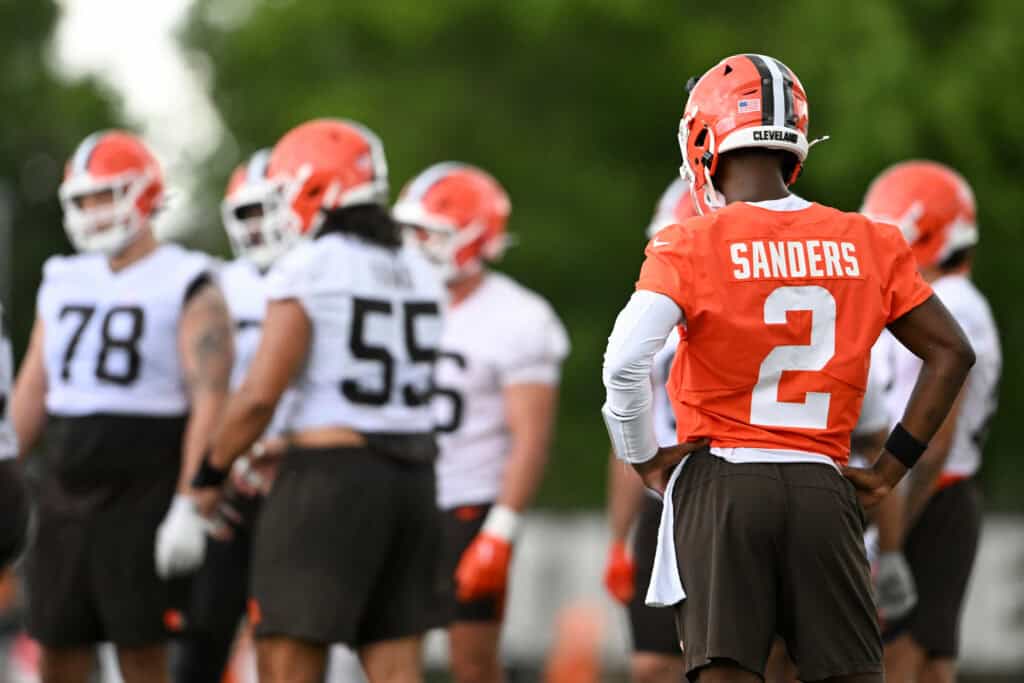 BEREA, OHIO - JUNE 11: Shedeur Sanders #2 of the Cleveland Browns looks on during the Cleveland Browns Mandatory Minicamp at CrossCountry Mortgage Campus on June 11, 2026 in Berea, Ohio.