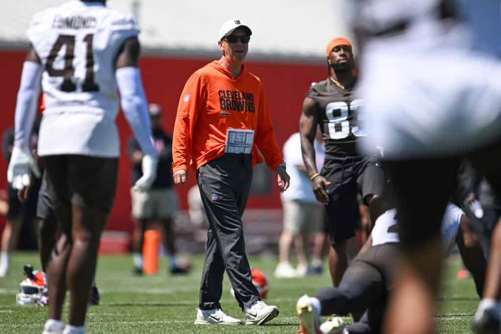 BEREA, OHIO - JUNE 03: Head coach Todd Monken of the Cleveland Browns looks on during the Cleveland Browns OTA Offseason Workouts at CrossCountry Mortgage Campus on June 03, 2026 in Berea, Ohio.