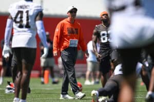 BEREA, OHIO - JUNE 03: Head coach Todd Monken of the Cleveland Browns looks on during the Cleveland Browns OTA Offseason Workouts at CrossCountry Mortgage Campus on June 03, 2026 in Berea, Ohio.