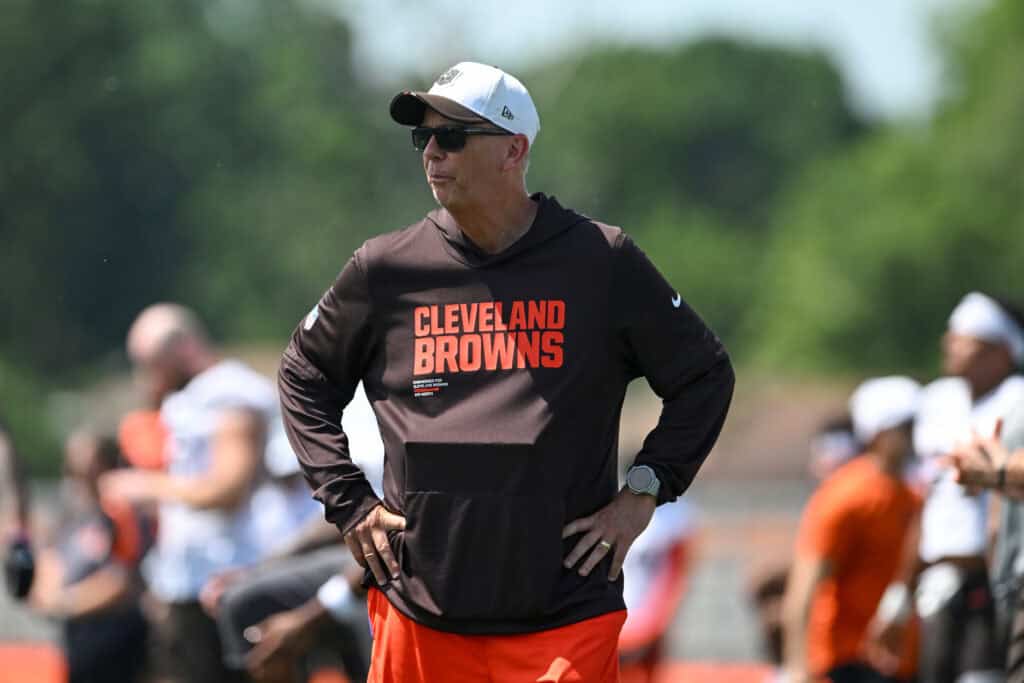 BEREA, OHIO - JUNE 11: Head coach Todd Monken of the Cleveland Browns looks on during the Cleveland Browns Mandatory Minicamp at CrossCountry Mortgage Campus on June 11, 2026 in Berea, Ohio.