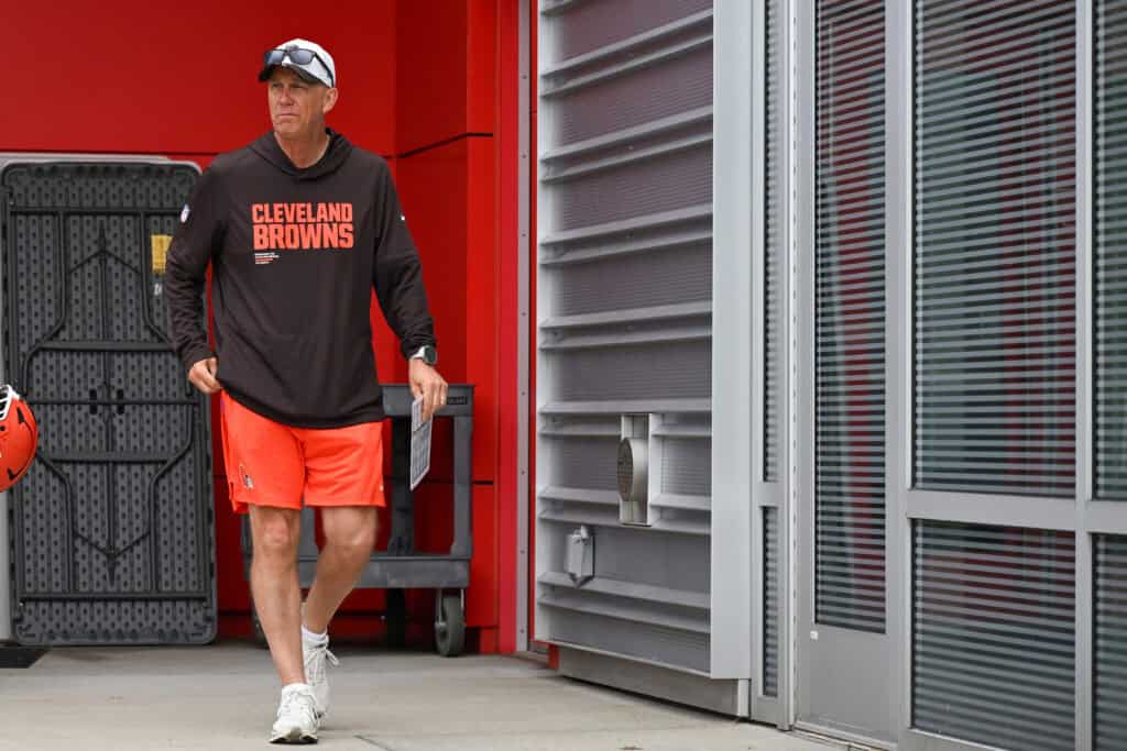BEREA, OHIO - JUNE 11: Head coach Todd Monken of the Cleveland Browns walks to the field during the Cleveland Browns Mandatory Minicamp at CrossCountry Mortgage Campus on June 11, 2026 in Berea, Ohio.