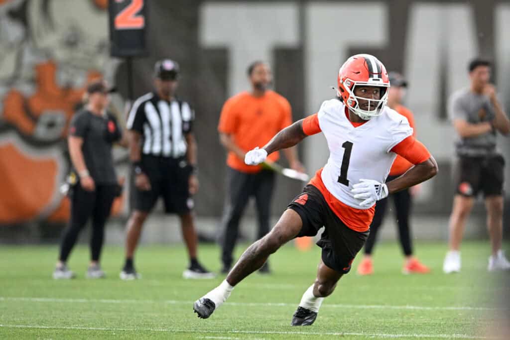 BEREA, OHIO - JUNE 11: KC Concepcion #1 of the Cleveland Browns runs a drill during the Cleveland Browns Mandatory Minicamp at CrossCountry Mortgage Campus on June 11, 2026 in Berea, Ohio.