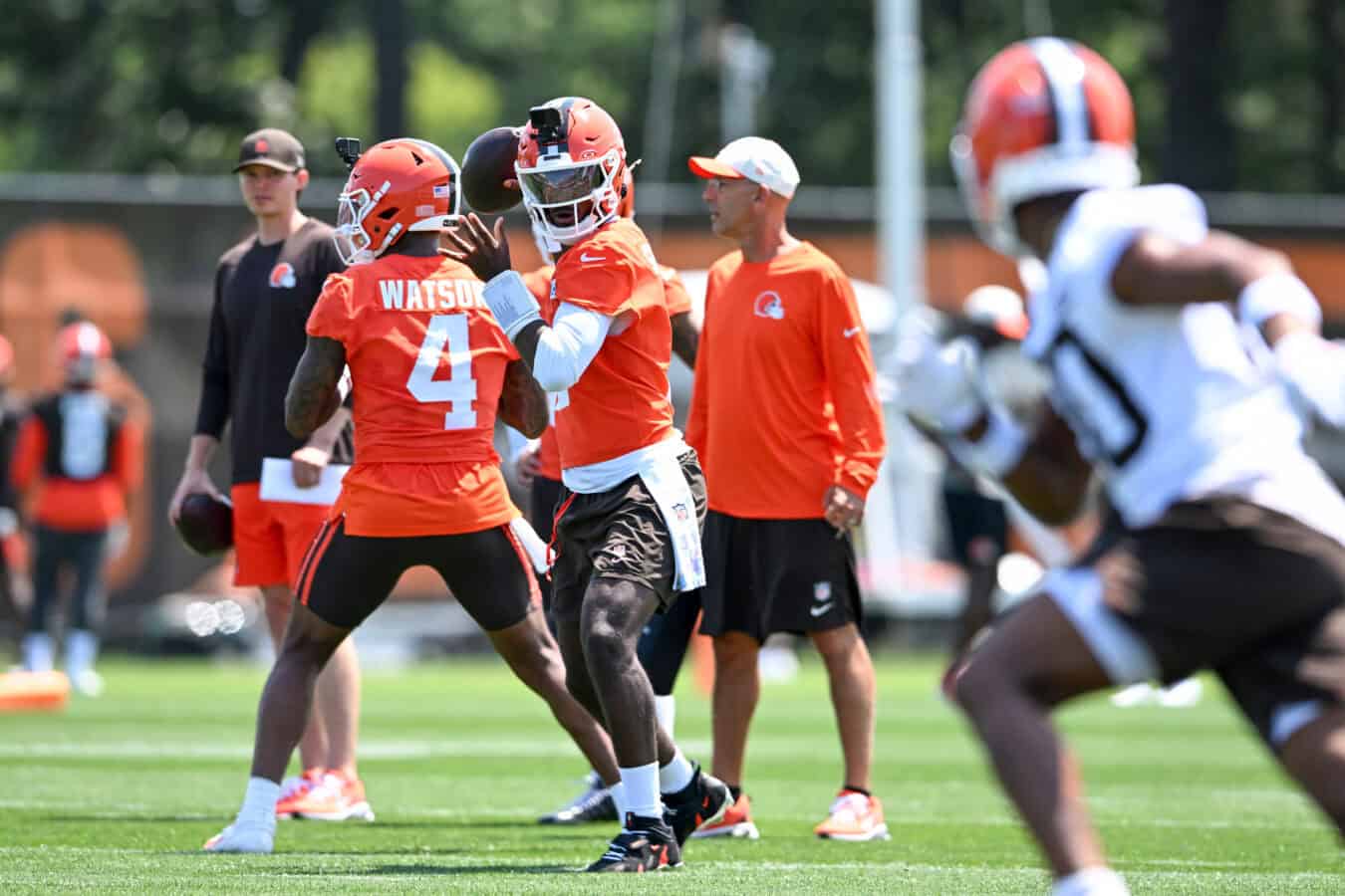 BEREA, OHIO - JULY 29: Shedeur Sanders #2 of the Cleveland Browns throws a pass during Cleveland Browns Training Camp at CrossCountry Mortgage Campus on July 29, 2026 in Berea, Ohio.