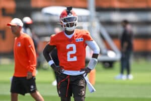 BEREA, OHIO - JULY 29: Shedeur Sanders #2 of the Cleveland Browns looks on during Cleveland Browns Training Camp at CrossCountry Mortgage Campus on July 29, 2026 in Berea, Ohio.