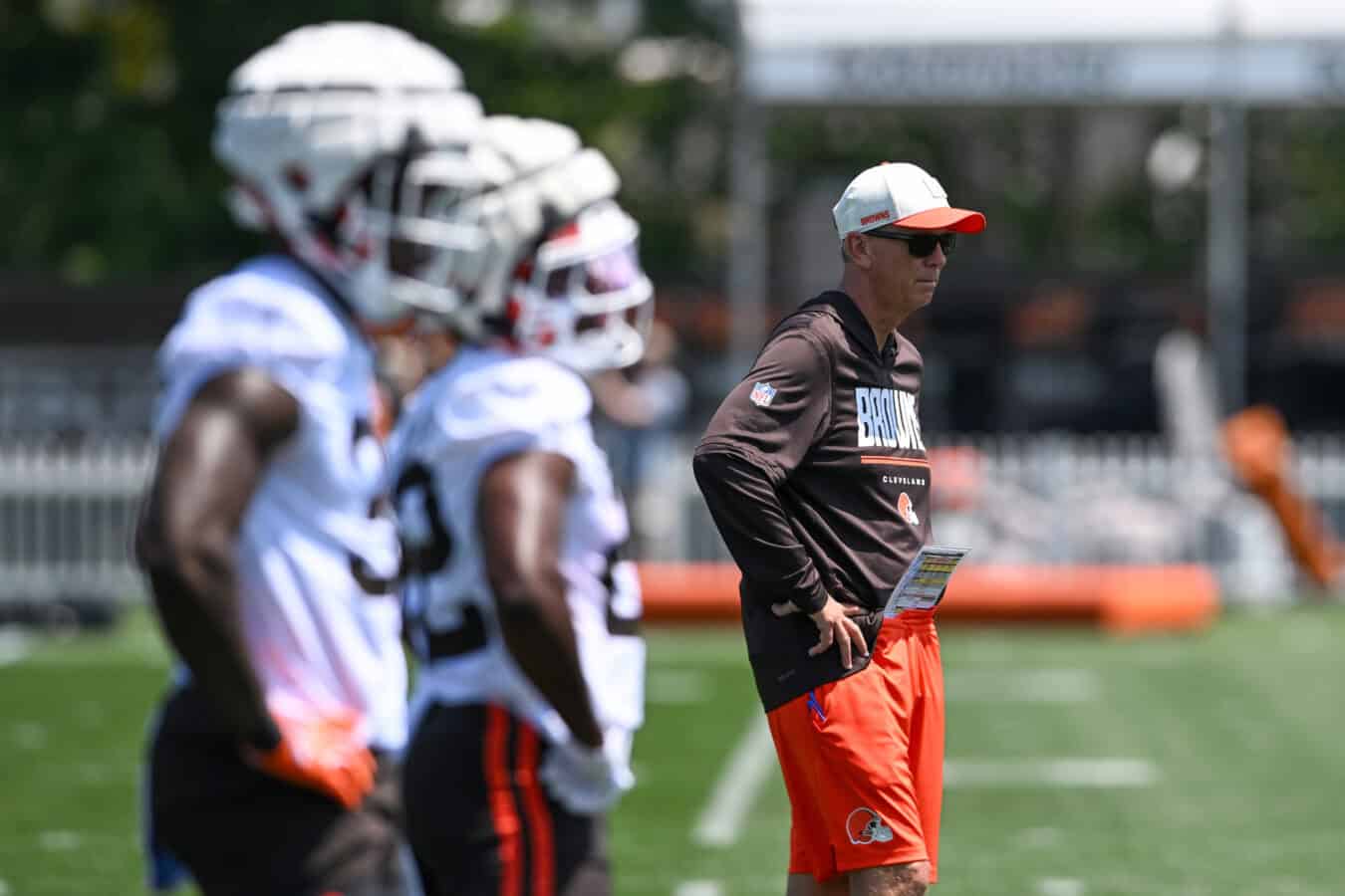 BEREA, OHIO - JULY 29: Head coach Todd Monken of the Cleveland Browns watches a drill during Cleveland Browns Training Camp at CrossCountry Mortgage Campus on July 29, 2026 in Berea, Ohio.