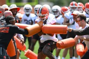 BEREA, OHIO - JULY 29: Cedric Tillman #19 of the Cleveland Browns runs a drill during Cleveland Browns Training Camp at CrossCountry Mortgage Campus on July 29, 2026 in Berea, Ohio.