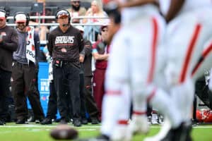 CLEVELAND, OHIO - AUGUST 22: Head coach Todd Monken of the Cleveland Browns looks on during the second quarter of a preseason game against the Buffalo Bills at Huntington Bank Field on August 22, 2026 in Cleveland, Ohio.