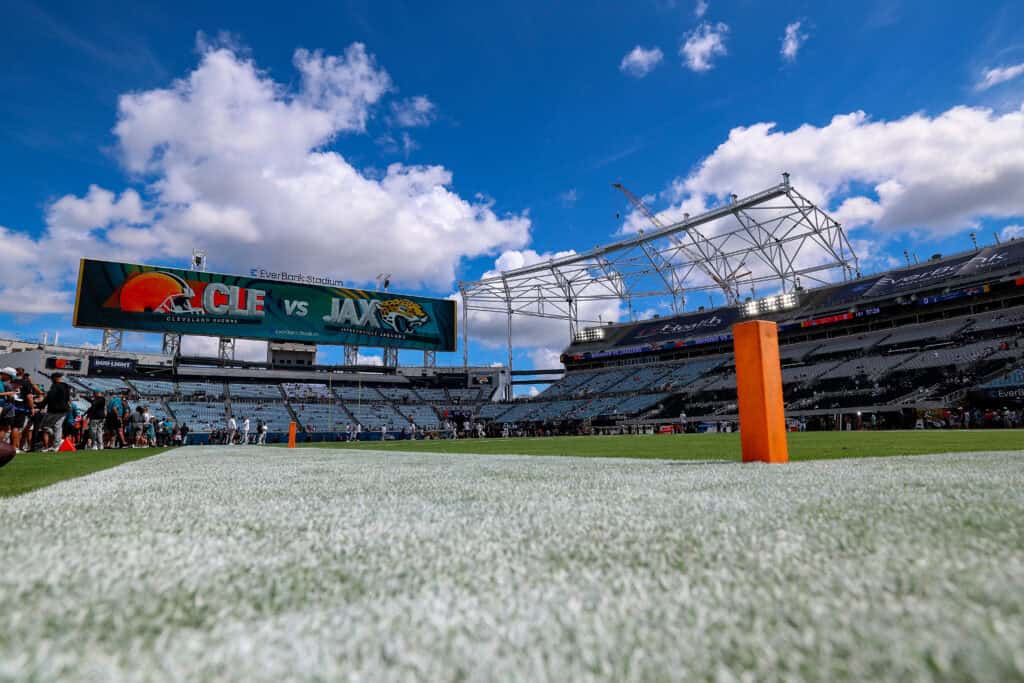JACKSONVILLE, FLORIDA - SEPTEMBER 13: A general view of the stadium is seen prior to the game between the Jacksonville Jaguars and the Cleveland Browns at EverBank Stadium on September 13, 2026 in Jacksonville, Florida.