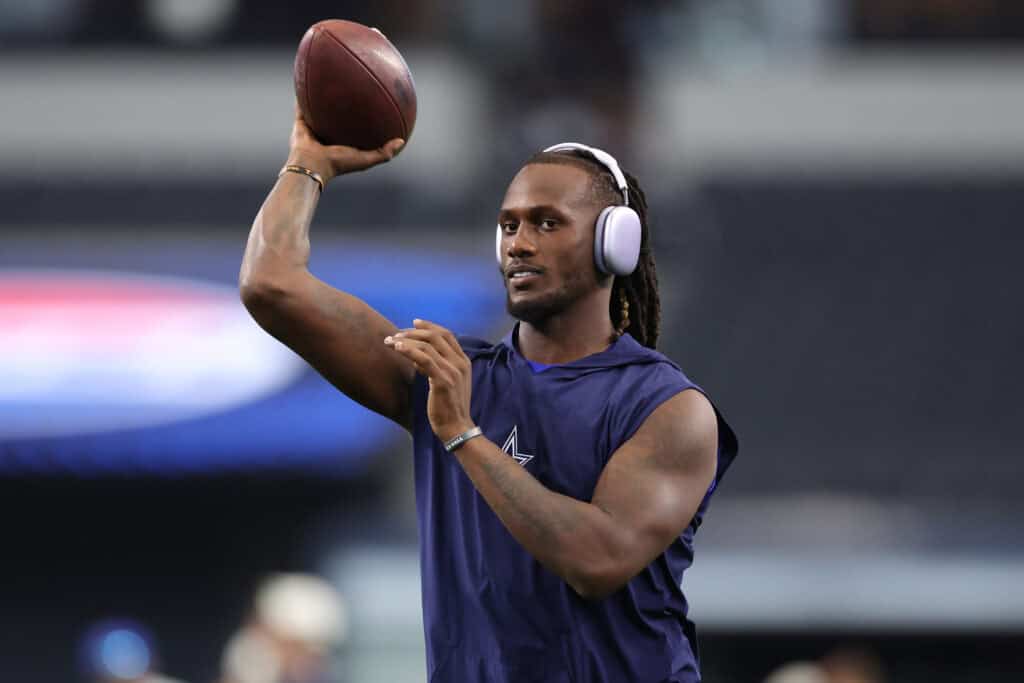 ARLINGTON, TEXAS - AUGUST 28: Joe Milton III #10 of the Dallas Cowboys warms up prior to the 2026 NFL preseason game against the New Orleans Saints at AT&T Stadium on August 28, 2026 in Arlington, Texas.