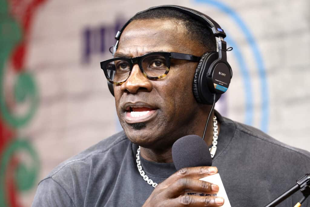 NEW ORLEANS, LOUISIANA - FEBRUARY 05: Former NFL player Shannon Sharpe is seen on the set of The NFL Network along Radio Row on February 05, 2025 in New Orleans, Louisiana.