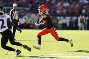 CLEVELAND, OHIO - OCTOBER 18: Kc Concepcion #1 of the Cleveland Browns plays against the Baltimore Ravens at Huntington Bank Field on October 18, 2026 in Cleveland, Ohio.