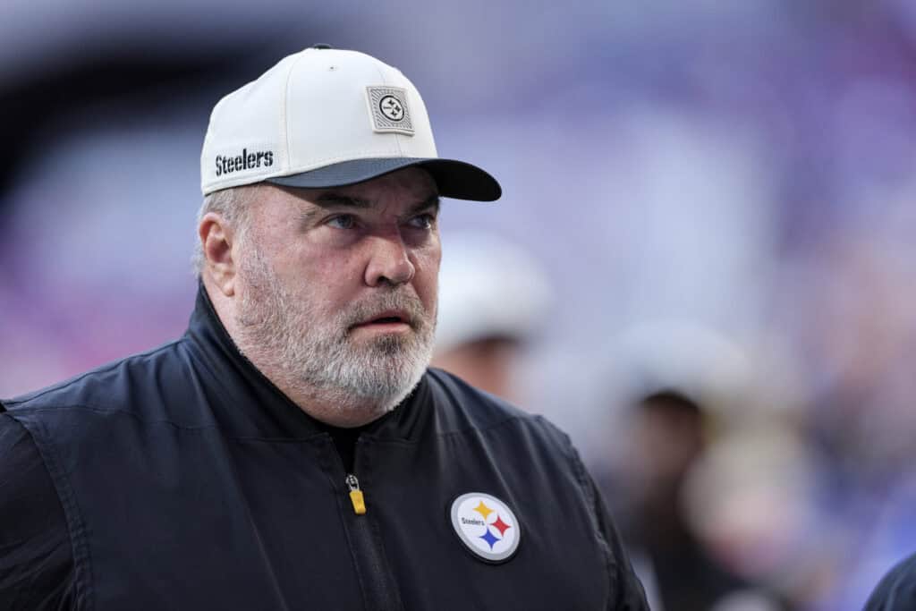 ORCHARD PARK, NEW YORK - AUGUST 27: Mike McCarthy of the Pittsburgh Steelers walks off the field prior to a preseason game against the Buffalo Bills at Highmark Stadium on August 27, 2026 in Orchard Park, New York.