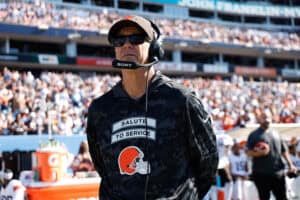 NASHVILLE, TENNESSEE - OCTOBER 25: Todd Monken of the Cleveland Browns looks on before the game against the Tennessee Titans at Nissan Stadium on October 25, 2026 in Nashville, Tennessee.