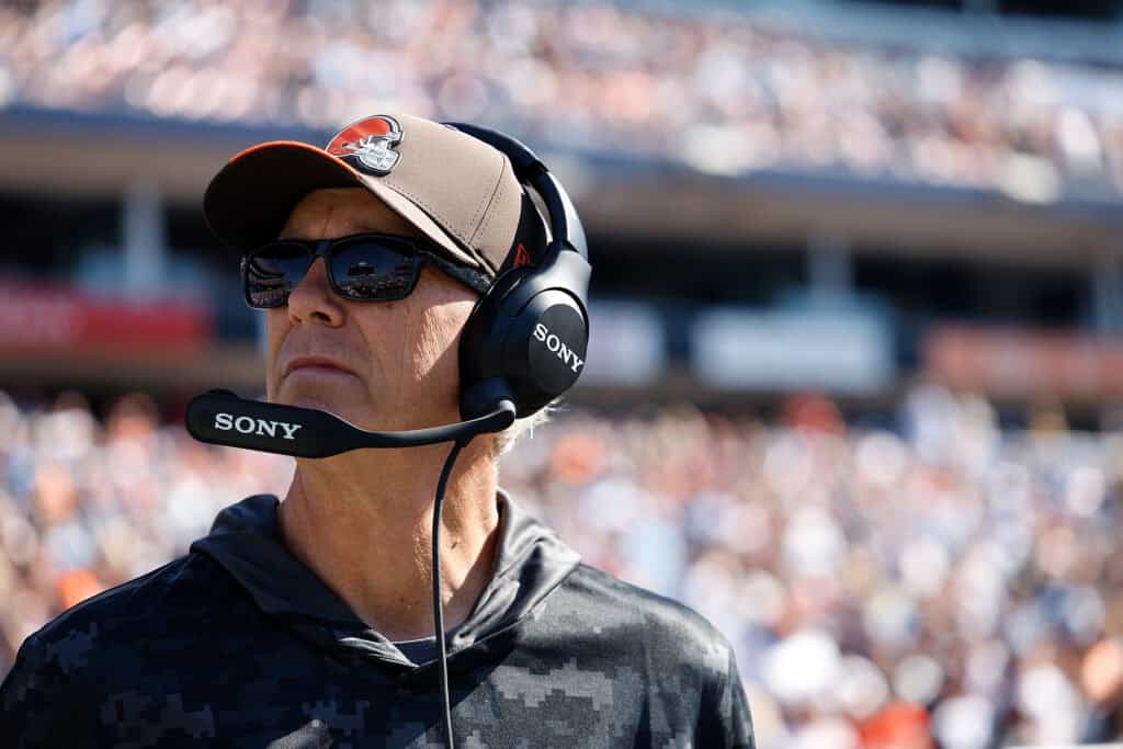 NASHVILLE, TENNESSEE - OCTOBER 25: Todd Monken of the Cleveland Browns looks on before the game against the Tennessee Titans at Nissan Stadium on October 25, 2026 in Nashville, Tennessee.